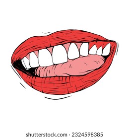 red female lips sketch vector illustration line art