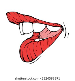 red female lips sketch vector illustration line art