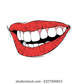 red female lips sketch vector illustration line art