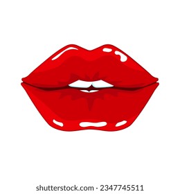 Red female lips and teeth icon isolated on white background, illustration vector