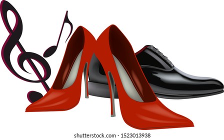 red female and male dance shoes