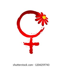 red female symbol with red flower on white background vector Illustration EPS10