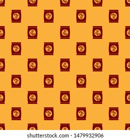 Red Fertilizer bag icon isolated seamless pattern on brown background.  Vector Illustration