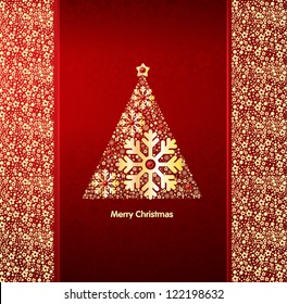 red festive background with Christmas tree