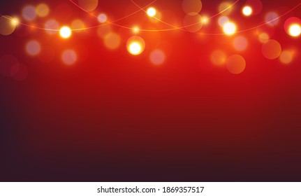 Red festive background with flickering lights. Vector illustration.