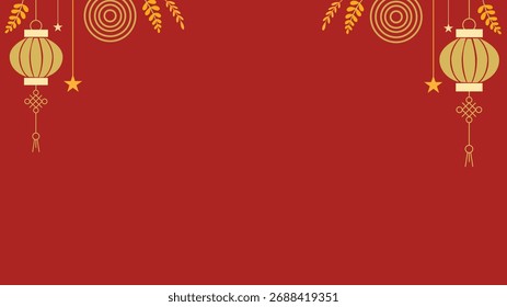 Red festive background with gold lanterns and empty space