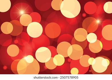 Red festive background with golden lights. Christmas or New Year background. Vector