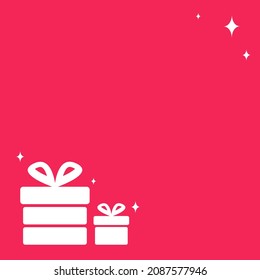 Red festive background with the image of gift boxes with bows and glare of stars. Suitable for social media posts, banners and posters. Vector illustration.