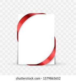 Red Festive Bor Ribbon over White Paper Background with Shadows