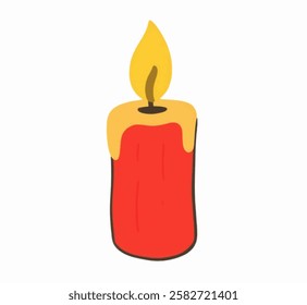 A red festive candle with golden wax drips, perfect for holiday decorations, seasonal designs, and festive illustrations.