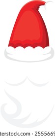 Red festive christmas hat with white trim and long white beard symbolizing holiday spirit and winter celebrations, perfect for greeting cards or festive designs