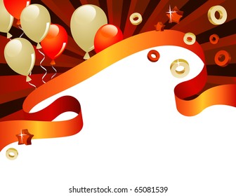 Red festive greeting card with balloons