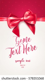 Red Festive greeting card or flyer with bow and ribbon. Vector illustration