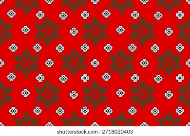 Red Festive Pattern: This symmetrical pattern is filled with floral elements creating a festive seasonal wallpaper that captures the essence of holiday spirit and celebration.