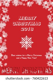 Red festive poster with a new year and a Merry Christmas. Greeting card with a snow. Flat vector illustration EPS10.