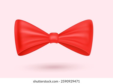 Red festive ribbon bow flat color vector illustration