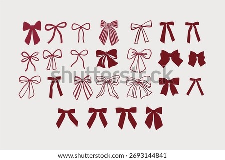 Red Festive ribbon bow for presents. Holiday ribbon. Birthday and Christmas decor, design element. Flat vector illustration on a white background