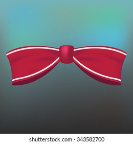 Red festive ribbon in the form of a bow with a white border in realistic style