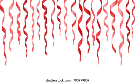 Red festive ribbon isolated on white background. Vector illustration.