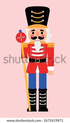 Red Festive Solder Nutcracker Toy with Red Scepter,  Christmas Toy Character for Celebrate, Greeting Toy Figurine illustration