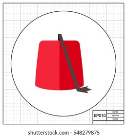 Red fez hat with tassel icon