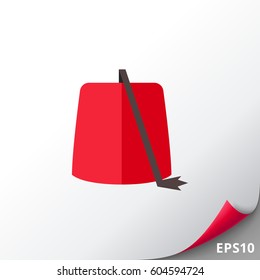 Red fez hat with tassel icon