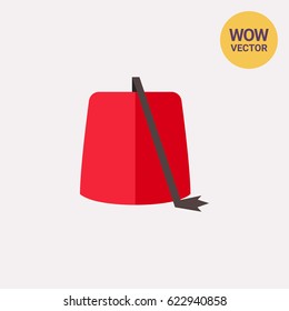 Red fez hat with tassel icon