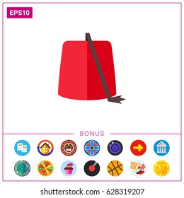 Red fez hat with tassel icon