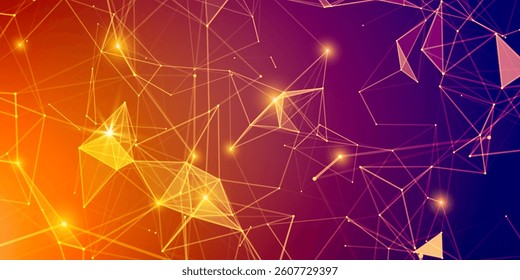 Red fiery background with geometric lines.Graphic plexus background.Technology background banner . Abstract vector background .