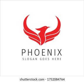 red fiery flame open wing phoenix vector icon logo design symbol of freedom, mystic and glory