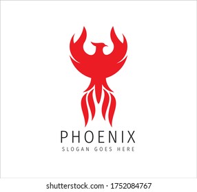 red fiery flame open wing phoenix vector icon logo design symbol of freedom, mystic and glory