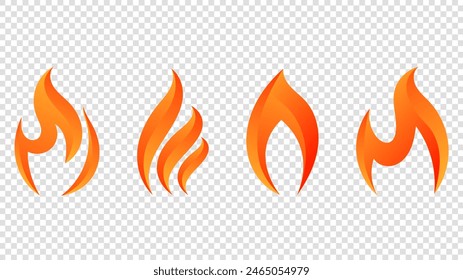 Red Fiery flames vector set isolated on a transparent background , illustration Vector EPS 10