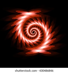 Red fiery neon spiral. Neon gradient pattern on a black background. Element of decor. To design. Universal application. Vector illustration
