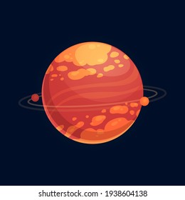 Red fiery planet and small exoplanet nearby isolated fantasy alien world cartoon icon. Vector abstract round funny kids cosmic planet, imaginary universe globe. Orange planet ui or gui game design