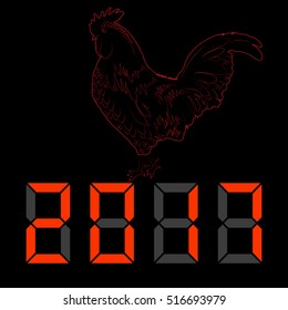 Red fiery rooster . Creative design element. Symbol of New Year 2017 on the Chinese calendar. Silhouette logo sign of red cock bird.