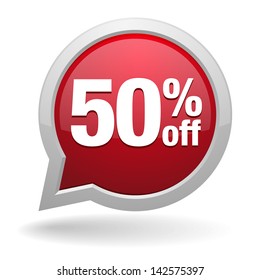 Red fifty percent off speech bubble