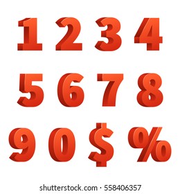  Red figure numbers, illustration of order number and symbol dollar and percentage.