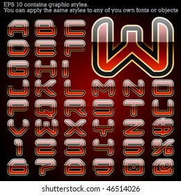 Red. File contains graphic styles available in the Illustrator 10 + which you can apply to any of you own fonts or objects