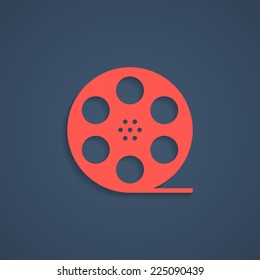 red film reel icon with shadow. isolated on stylish background. modern eps10 vector illustration