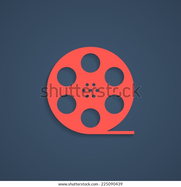 red film reel icon with shadow.\
isolated on stylish background. modern eps10 vector\
illustration