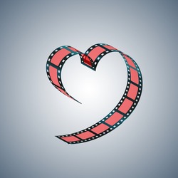 Red Filmstrip Folded In Shape Of A Heart. Vector Illustration