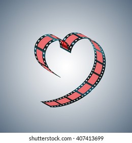 Red filmstrip folded in shape of a heart. Vector illustration