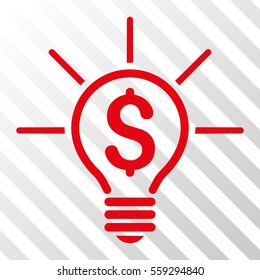 Red Financial Idea Bulb interface toolbar icon. Vector pictogram style is a flat symbol on diagonally hatched transparent background.