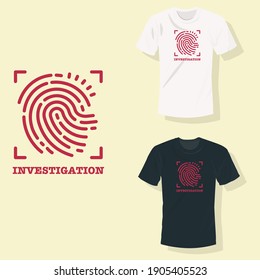 Red finger print search with text investigation T shirt clothing fashion design