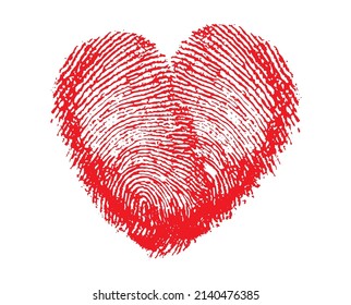 Red fingerprint heart isolated in white background. Vector EPS 8