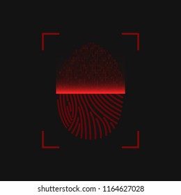 Red Fingerprint scan icon for computer or other device security. Vector illustration