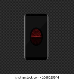 Red Fingerprint scan on the smartphone display. Security error, Vector illustration