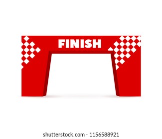 Red finish line arch. Template of the stand for sporting events. Сoncept design for advertising sponsors.