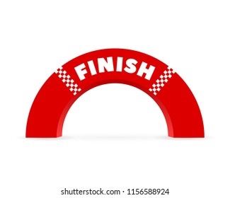 Red finish line arch. Template of the stand for sporting events. Сoncept design for advertising sponsors.