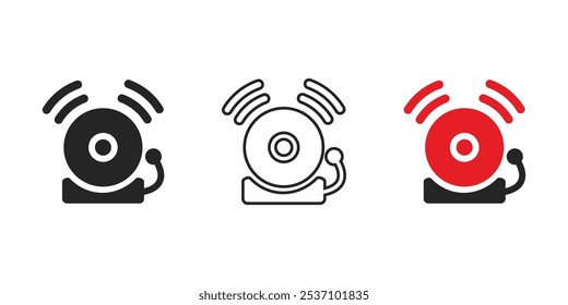 Red fire alarm bell icon. Fire alarm system. flat style. Fire alert danger symbol alarm. Various Safety Hazards. Risk Warning. Firefighter equipment. Emergency, warning bell. emergency exit.